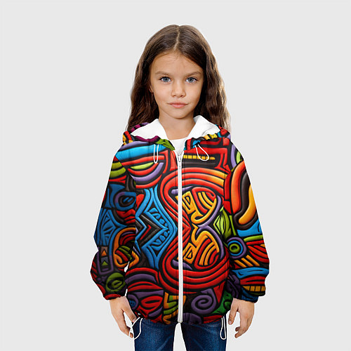 Детская куртка Разноцветный узор в стиле абстракционизм / 3D-Белый – фото 3