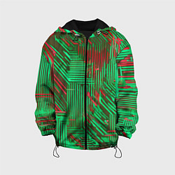 Куртка с капюшоном детская Киберпанк линии красные и зелёные, цвет: 3D-черный