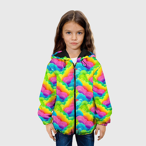 Детская куртка Разноцветные облака из бумаги паттерн / 3D-Черный – фото 3