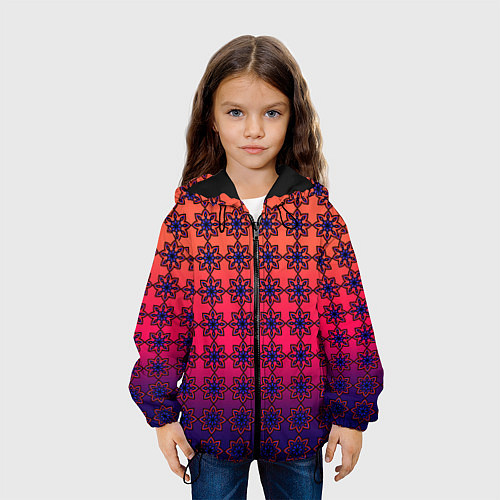 Детская куртка Паттерн стилизованные цветы оранж-фиолетовый / 3D-Черный – фото 3