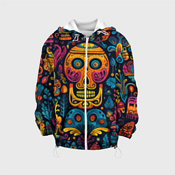 Куртка с капюшоном детская Узор в мексиканском стиле, цвет: 3D-белый