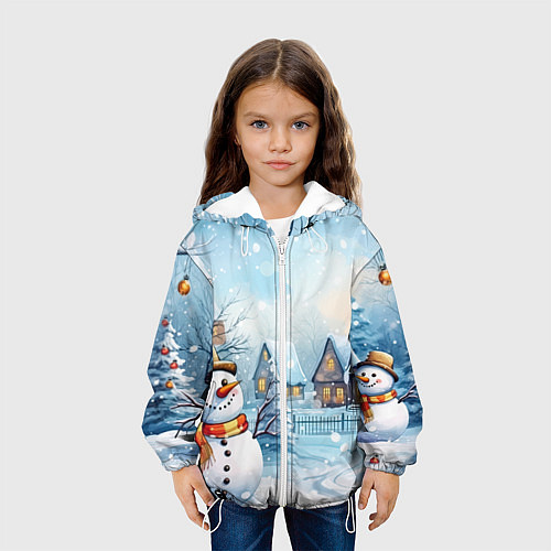 Детская куртка Новогодний городок и снеговики / 3D-Белый – фото 3