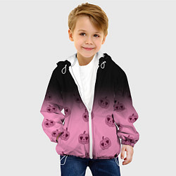 Куртка с капюшоном детская Черно-розовый градиент и хэллоуинские тыквы паттер, цвет: 3D-белый — фото 2