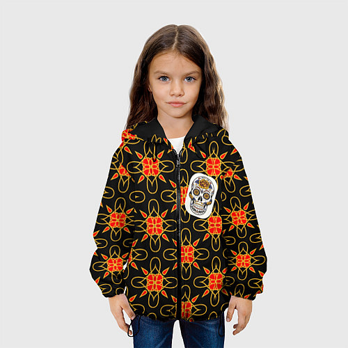 Детская куртка Радужный цветочный череп / 3D-Черный – фото 3