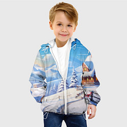 Куртка с капюшоном детская Снежный новогодний денек, цвет: 3D-белый — фото 2