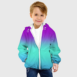 Куртка с капюшоном детская Фиолетовый бирюзовый голубой неоновый градиент, цвет: 3D-белый — фото 2
