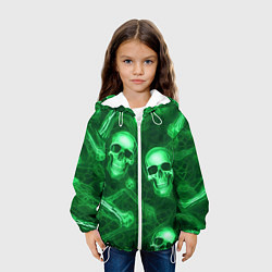 Куртка с капюшоном детская Зелёные черепа и кости, цвет: 3D-белый — фото 2