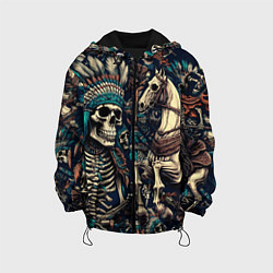 Куртка с капюшоном детская Татуировка скелета индейца и ковбоя в техасе, цвет: 3D-черный