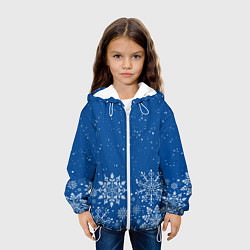 Куртка с капюшоном детская Текстура снежинок на синем фоне, цвет: 3D-белый — фото 2