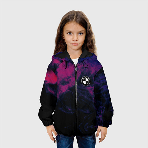 Детская куртка БМВ на фоне сиреневого дыма / 3D-Черный – фото 3