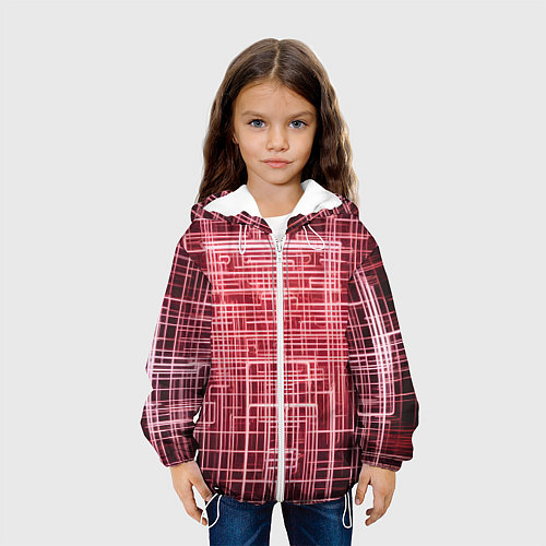 Детская куртка Красные неоновые полосы киберпанк / 3D-Белый – фото 3