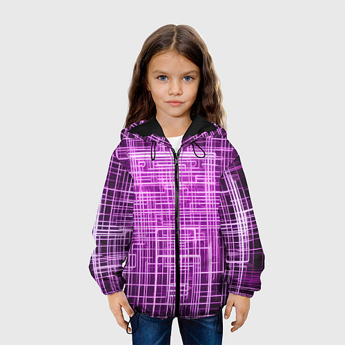Детская куртка Фиолетовые неоновые полосы киберпанк / 3D-Черный – фото 3