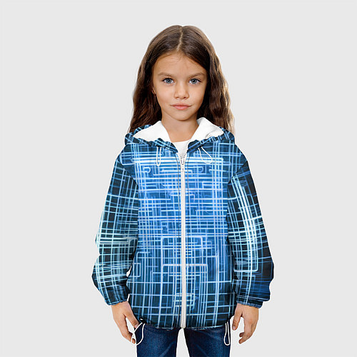 Детская куртка Синие неоновые полосы киберпанк / 3D-Белый – фото 3