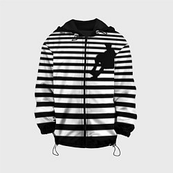 Куртка с капюшоном детская Силуэт на чёрно белом полосы, цвет: 3D-черный