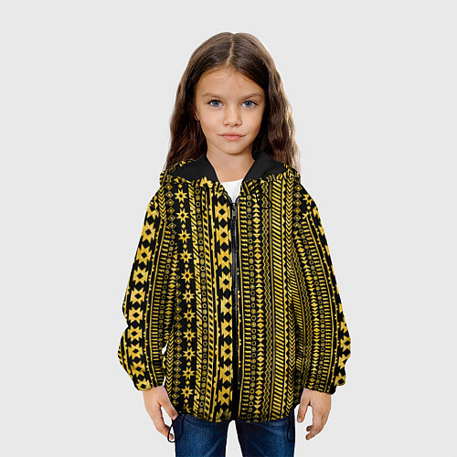 Детская куртка Африканские узоры жёлтый на чёрном / 3D-Черный – фото 3