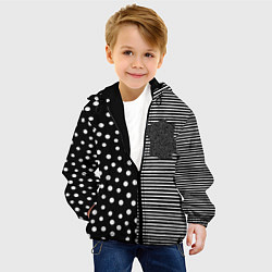 Куртка с капюшоном детская Мелкая полоска и белый горошек на чёрном, цвет: 3D-черный — фото 2