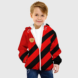 Куртка с капюшоном детская Герб РФ - красная абстракция, цвет: 3D-белый — фото 2