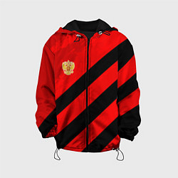 Куртка с капюшоном детская Герб РФ - красная абстракция, цвет: 3D-черный