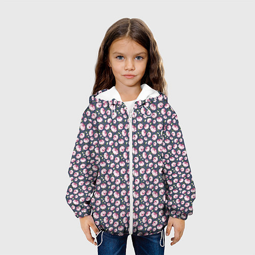 Детская куртка Розовый пионы на сером фоне / 3D-Белый – фото 3