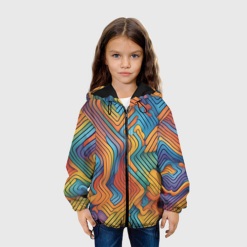 Детская куртка Волнистые линии жёлтые и голубые / 3D-Черный – фото 3