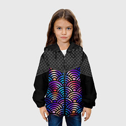 Куртка с капюшоном детская Сэйгайха - морские волны и северное сияние, цвет: 3D-черный — фото 2