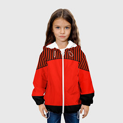 Куртка с капюшоном детская Оранжево черный комбинированный узор в полоску, цвет: 3D-белый — фото 2