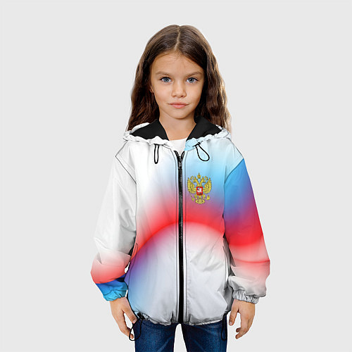 Детская куртка Герб России на фоне абстрактного триколора / 3D-Черный – фото 3