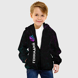 Куртка с капюшоном детская Геннадий и неоновый герб России по-вертикали, цвет: 3D-черный — фото 2