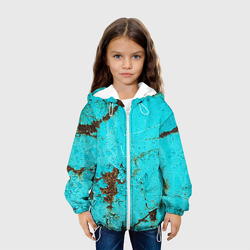 Детская куртка Текстура бирюзового металла со ржавчиной / 3D-Белый – фото 3