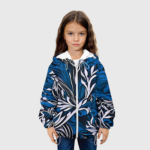 Детская куртка Синий и белый узор на чёрном фоне / 3D-Белый – фото 3