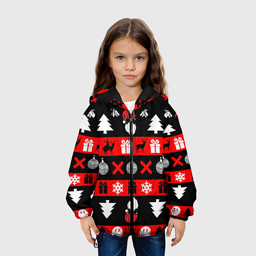 Детская куртка Новогодний патерн с оленями и сантой / 3D-Черный – фото 3
