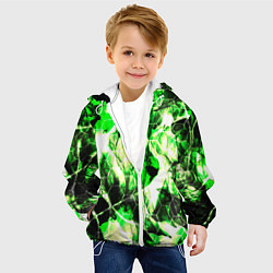 Куртка с капюшоном детская Зелёные узоры джунгли, цвет: 3D-белый — фото 2