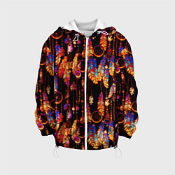 Куртка с капюшоном детская Ловцы снов с яркими перьями, цвет: 3D-белый