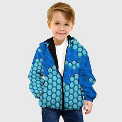 Куртка с капюшоном детская Синяя энерго-броня из шестиугольников, цвет: 3D-черный — фото 2