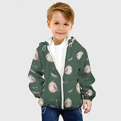 Куртка с капюшоном детская Птички и перышки на зеленом, цвет: 3D-белый — фото 2