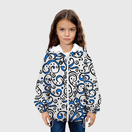 Детская куртка Синие кружевные узоры / 3D-Белый – фото 3