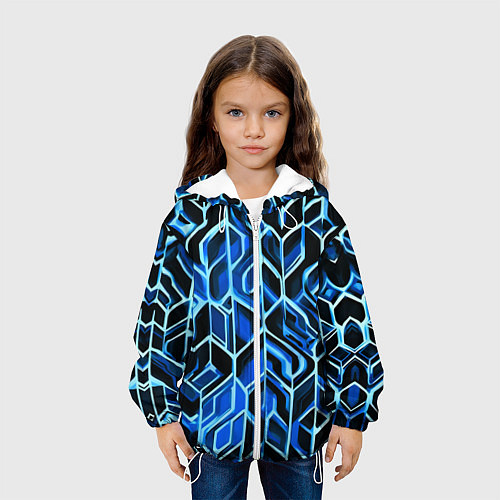 Детская куртка Синие полосы на чёрном фоне / 3D-Белый – фото 3