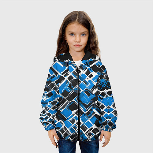 Детская куртка Синие фигуры и белые линии / 3D-Черный – фото 3
