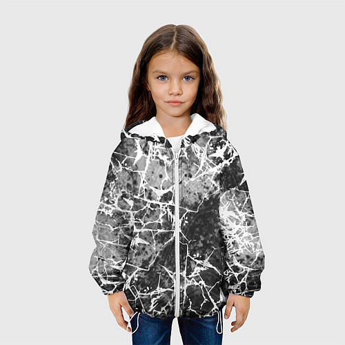 Детская куртка Абстракция - белые трещины на сером фоне / 3D-Белый – фото 3