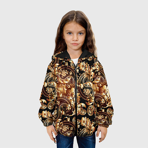 Детская куртка Пейсли золотые узоры / 3D-Черный – фото 3
