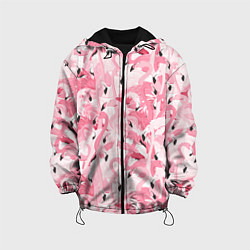 Куртка с капюшоном детская Стая розовых фламинго, цвет: 3D-черный