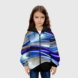 Куртка с капюшоном детская Абстрактные волны синего оттенка, цвет: 3D-черный — фото 2