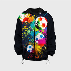 Куртка с капюшоном детская Разноцветные футбольные мячи, цвет: 3D-черный