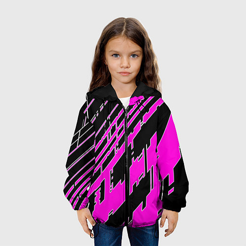 Детская куртка Розовые линии на чёрном фоне / 3D-Черный – фото 3