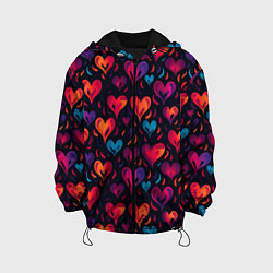 Куртка с капюшоном детская Паттерн с сердцами, цвет: 3D-черный