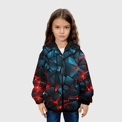 Детская куртка Синие плиты с красным разломом / 3D-Черный – фото 3