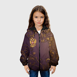 Куртка с капюшоном детская Герб России золотой на фиолетовом фоне, цвет: 3D-черный — фото 2