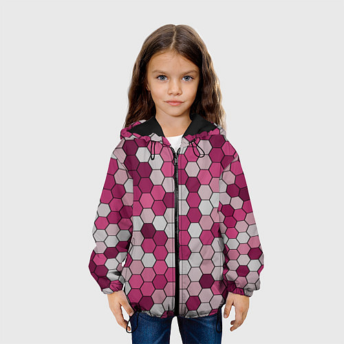 Детская куртка Камуфляж гексагон розовый / 3D-Черный – фото 3