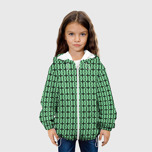 Детская куртка Чёрные узоры на зелёном / 3D-Белый – фото 3