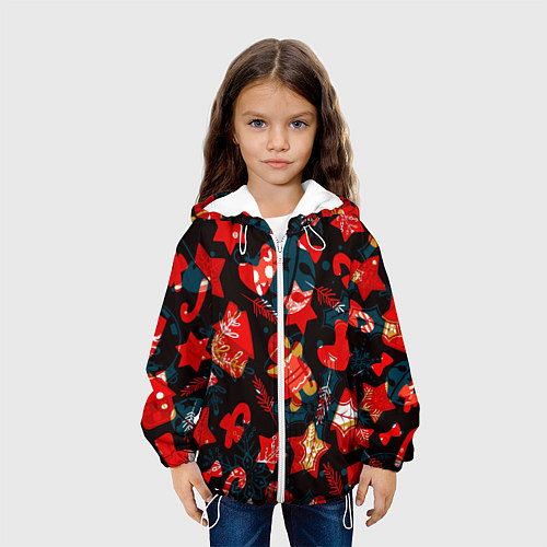 Детская куртка Рождественские узоры красные / 3D-Белый – фото 3